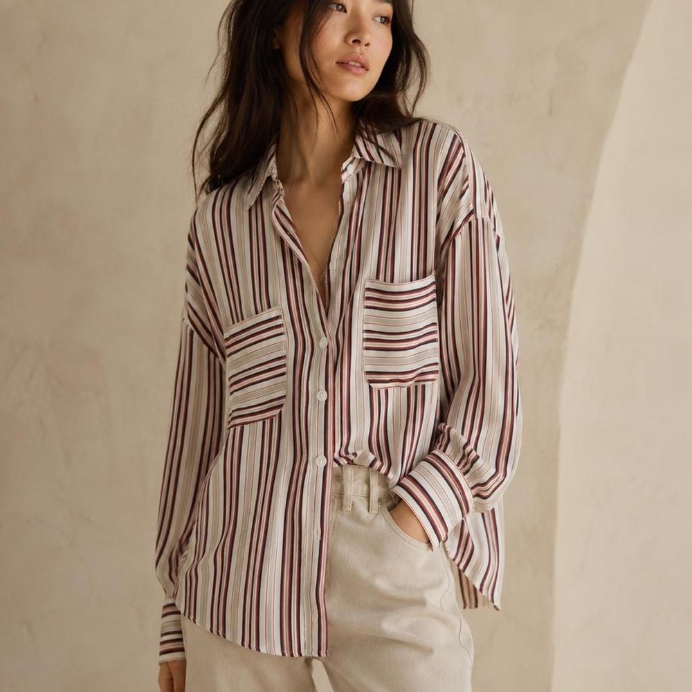 Free People multicoloured striped button up shirt Size M